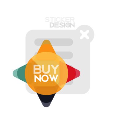 Düz tasarım üçgen ok şekli geometrik etiket simgesi, kağıt tarzı tasarım ile satın iş veya web sunumu, app veya arayüzü düğmeleri, internet web sitesi için örnek metin depolamak şimdi afiş