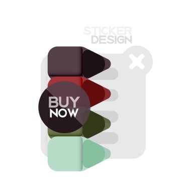 Düz tasarım üçgen ok şekli geometrik etiket simgesi, kağıt tarzı tasarım ile satın iş veya web sunumu, app veya arayüzü düğmeleri, internet web sitesi için örnek metin depolamak şimdi afiş