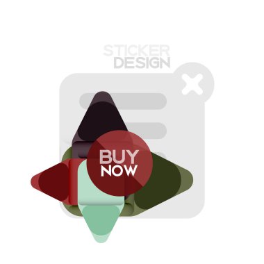 Düz tasarım üçgen ok şekli geometrik etiket simgesi, kağıt tarzı tasarım ile satın iş veya web sunumu, app veya arayüzü düğmeleri, internet web sitesi için örnek metin depolamak şimdi afiş