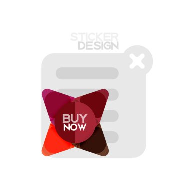 Düz tasarım üçgen ok şekli geometrik etiket simgesi, kağıt tarzı tasarım ile satın iş veya web sunumu, app veya arayüzü düğmeleri, internet web sitesi için örnek metin depolamak şimdi afiş