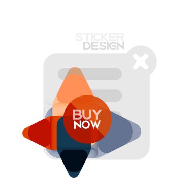 Düz tasarım üçgen ok şekli geometrik etiket simgesi, kağıt tarzı tasarım ile satın iş veya web sunumu, app veya arayüzü düğmeleri, internet web sitesi için örnek metin depolamak şimdi afiş