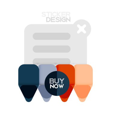 Düz tasarım üçgen ok şekli geometrik etiket simgesi, kağıt tarzı tasarım ile satın iş veya web sunumu, app veya arayüzü düğmeleri, internet web sitesi için örnek metin depolamak şimdi afiş