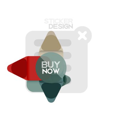 Düz tasarım üçgen ok şekli geometrik etiket simgesi, kağıt tarzı tasarım ile satın iş veya web sunumu, app veya arayüzü düğmeleri, internet web sitesi için örnek metin depolamak şimdi afiş