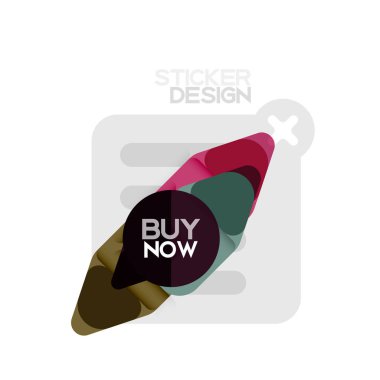 Düz tasarım üçgen ok şekli geometrik etiket simgesi, kağıt tarzı tasarım ile satın iş veya web sunumu, app veya arayüzü düğmeleri, internet web sitesi için örnek metin depolamak şimdi afiş