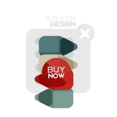 Düz tasarım üçgen ok şekli geometrik etiket simgesi, kağıt tarzı tasarım ile satın iş veya web sunumu, app veya arayüzü düğmeleri, internet web sitesi için örnek metin depolamak şimdi afiş