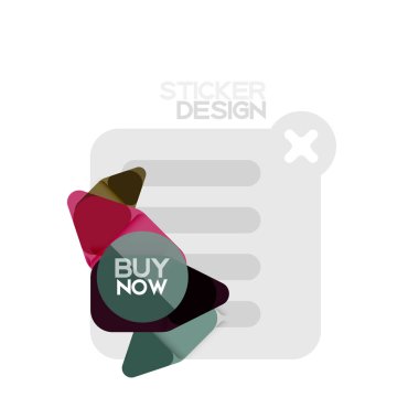 Düz tasarım üçgen ok şekli geometrik etiket simgesi, kağıt tarzı tasarım ile satın iş veya web sunumu, app veya arayüzü düğmeleri, internet web sitesi için örnek metin depolamak şimdi afiş