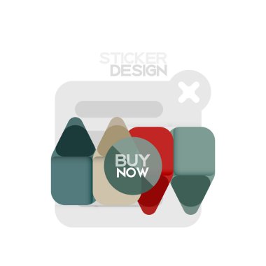 Düz tasarım üçgen ok şekli geometrik etiket simgesi, kağıt tarzı tasarım ile satın iş veya web sunumu, app veya arayüzü düğmeleri, internet web sitesi için örnek metin depolamak şimdi afiş