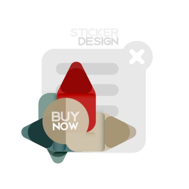 Düz tasarım üçgen ok şekli geometrik etiket simgesi, kağıt tarzı tasarım ile satın iş veya web sunumu, app veya arayüzü düğmeleri, internet web sitesi için örnek metin depolamak şimdi afiş