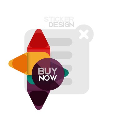 Düz tasarım üçgen ok şekli geometrik etiket simgesi, kağıt tarzı tasarım ile satın iş veya web sunumu, app veya arayüzü düğmeleri, internet web sitesi için örnek metin depolamak şimdi afiş