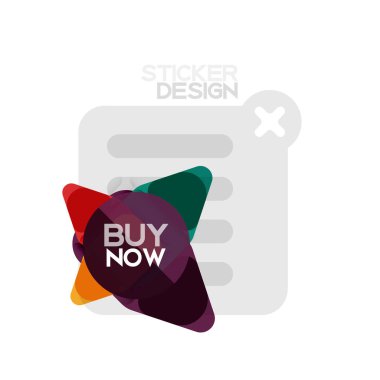 Düz tasarım üçgen ok şekli geometrik etiket simgesi, kağıt tarzı tasarım ile satın iş veya web sunumu, app veya arayüzü düğmeleri, internet web sitesi için örnek metin depolamak şimdi afiş