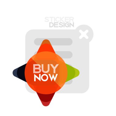 Düz tasarım üçgen ok şekli geometrik etiket simgesi, kağıt tarzı tasarım ile satın iş veya web sunumu, app veya arayüzü düğmeleri, internet web sitesi için örnek metin depolamak şimdi afiş