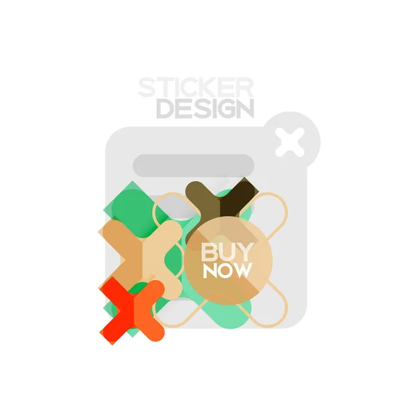 Plochou návrh tvaru kříže geometrické nálepka ikonu, papír styl designu s Kup teď ukázku textu, pro podnikání nebo webové prezentace, aplikace nebo rozhraní tlačítka — Stockový vektor