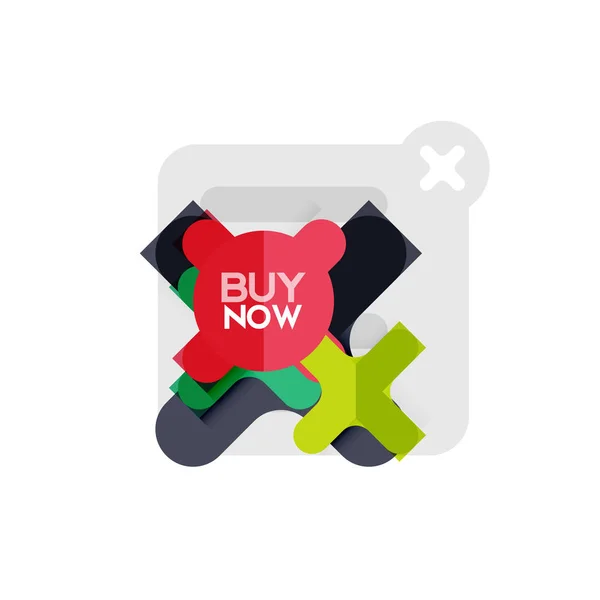 Flat design cross geometrische sticker shapepictogram, ontwerp voor een papieren stijl met nu kopen voorbeeldtekst, voor zowel zakenreizigers als web presentatie, app of interface knoppen — Stockvector