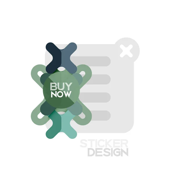 Ícone de etiqueta geométrica de forma cruzada de design plano, design de estilo de papel com comprar agora texto de amostra, para apresentação de negócios ou web, botões de aplicativo ou interface —  Vetores de Stock