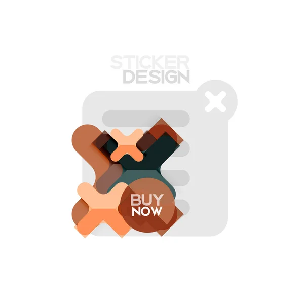平面设计十字形几何贴纸图标, 纸张风格设计与现在购买示例文本, 为业务或 web 演示, 应用程序或界面按钮 — 图库矢量图片