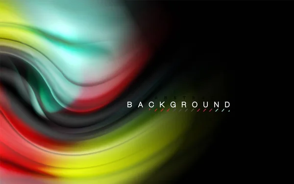 Fluid liquid colors design, colorful marble or plastic wavy texture background, glowing multicolored elements on black, for business or technology presentation or web brochure cover design, wallpaper — Stock Vector