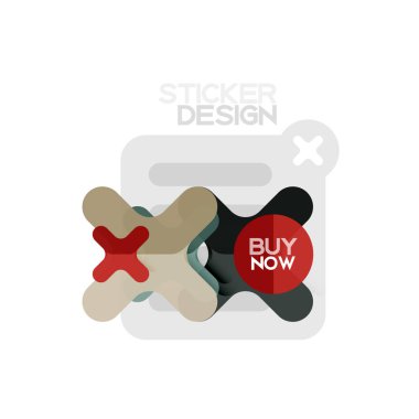 Düz tasarım çapraz şekil geometrik etiket simge, kağıt tarzı tasarım şimdi satın almak ile iş veya web sunum, app veya arayüzü düğmeleri için örnek metin