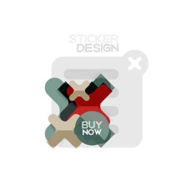 Düz tasarım çapraz şekil geometrik etiket simge, kağıt tarzı tasarım şimdi satın almak ile iş veya web sunumu, app veya arayüzü düğmeleri, internet web sitesi mağaza afiş ve etiketleri için örnek metin