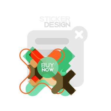 Düz tasarım çapraz şekil geometrik etiket simge, kağıt tarzı tasarım şimdi satın almak ile iş veya web sunum, app veya arayüzü düğmeleri için örnek metin