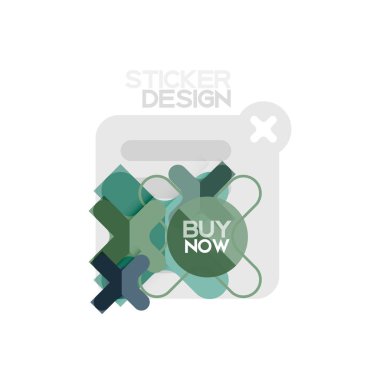 Düz tasarım çapraz şekil geometrik etiket simge, kağıt tarzı tasarım şimdi satın almak ile iş veya web sunum, app veya arayüzü düğmeleri için örnek metin