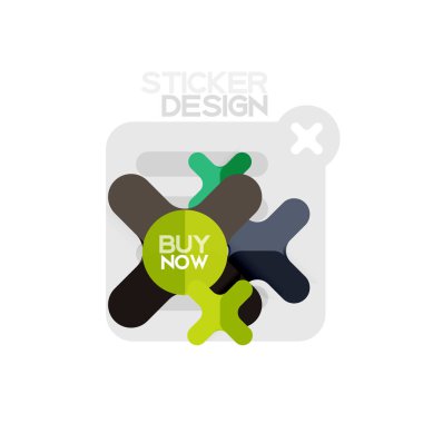 Düz tasarım çapraz şekil geometrik etiket simge, kağıt tarzı tasarım şimdi satın almak ile iş veya web sunum, app veya arayüzü düğmeleri için örnek metin