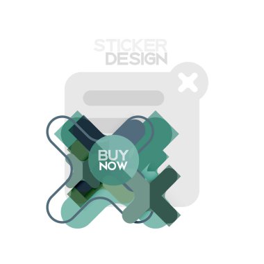 Düz tasarım çapraz şekil geometrik etiket simge, kağıt tarzı tasarım şimdi satın almak ile iş veya web sunum, app veya arayüzü düğmeleri için örnek metin