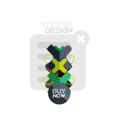 Düz tasarım çapraz şekil geometrik etiket simge, kağıt tarzı tasarım şimdi satın almak ile iş veya web sunum, app veya arayüzü düğmeleri için örnek metin