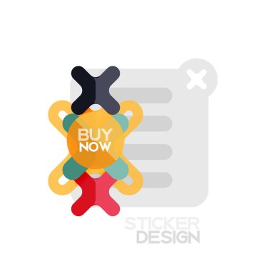Düz tasarım çapraz şekil geometrik etiket simge, kağıt tarzı tasarım şimdi satın almak ile iş veya web sunum, app veya arayüzü düğmeleri için örnek metin
