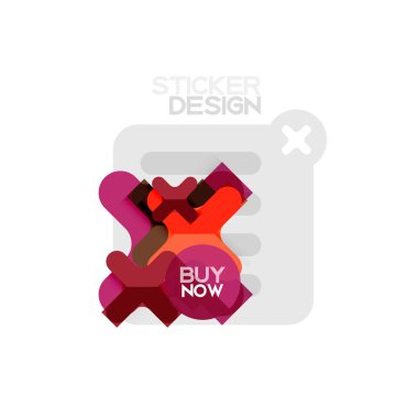 Düz tasarım çapraz şekil geometrik etiket simge, kağıt tarzı tasarım şimdi satın almak ile iş veya web sunum, app veya arayüzü düğmeleri için örnek metin