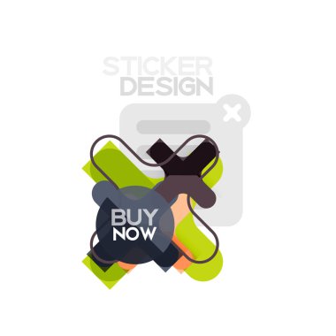 Düz tasarım çapraz şekil geometrik etiket simge, kağıt tarzı tasarım şimdi satın almak ile iş veya web sunum, app veya arayüzü düğmeleri için örnek metin