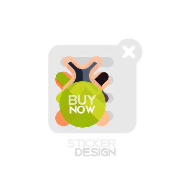 Düz tasarım çapraz şekil geometrik etiket simge, kağıt tarzı tasarım şimdi satın almak ile iş veya web sunum, app veya arayüzü düğmeleri için örnek metin