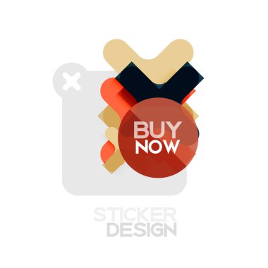 Düz tasarım çapraz şekil geometrik etiket simge, kağıt tarzı tasarım şimdi satın almak ile iş veya web sunum, app veya arayüzü düğmeleri için örnek metin