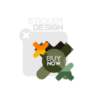 Düz tasarım çapraz şekil geometrik etiket simge, kağıt tarzı tasarım şimdi satın almak ile iş veya web sunum, app veya arayüzü düğmeleri için örnek metin