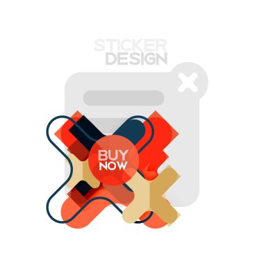 Düz tasarım çapraz şekil geometrik etiket simge, kağıt tarzı tasarım şimdi satın almak ile iş veya web sunum, app veya arayüzü düğmeleri için örnek metin