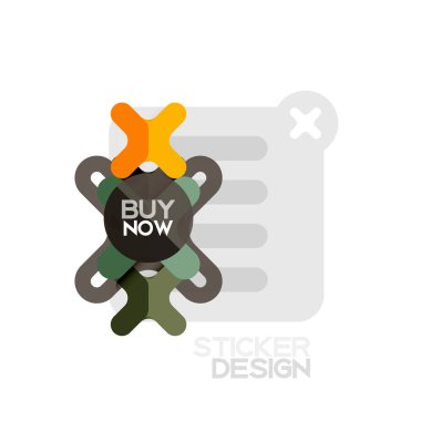 Düz tasarım çapraz şekil geometrik etiket simge, kağıt tarzı tasarım şimdi satın almak ile iş veya web sunum, app veya arayüzü düğmeleri için örnek metin