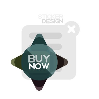 Düz tasarım üçgen ok şekli geometrik etiket simgesi, kağıt tarzı tasarım ile satın iş veya web sunumu, app veya arayüzü düğmeleri, internet web sitesi için örnek metin depolamak şimdi afiş