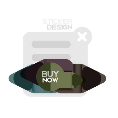 Düz tasarım üçgen ok şekli geometrik etiket simgesi, kağıt tarzı tasarım ile satın iş veya web sunumu, app veya arayüzü düğmeleri, internet web sitesi için örnek metin depolamak şimdi afiş