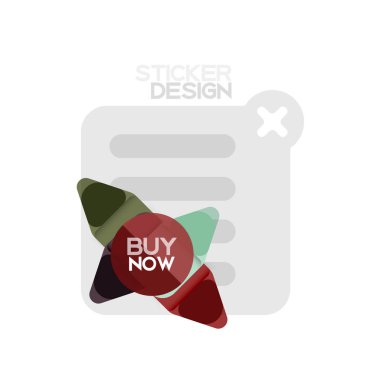 Düz tasarım üçgen ok şekli geometrik etiket simgesi, kağıt tarzı tasarım ile satın iş veya web sunumu, app veya arayüzü düğmeleri, internet web sitesi için örnek metin depolamak şimdi afiş