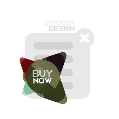 Düz tasarım üçgen ok şekli geometrik etiket simgesi, kağıt tarzı tasarım ile satın iş veya web sunumu, app veya arayüzü düğmeleri, internet web sitesi için örnek metin depolamak şimdi afiş