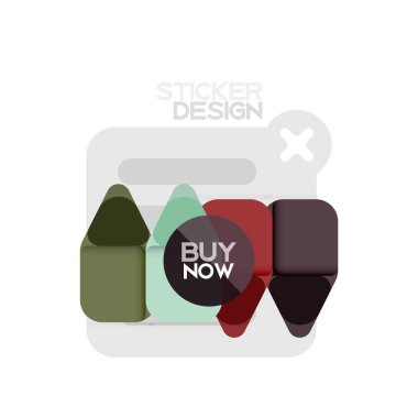 Düz tasarım üçgen ok şekli geometrik etiket simgesi, kağıt tarzı tasarım ile satın iş veya web sunumu, app veya arayüzü düğmeleri, internet web sitesi için örnek metin depolamak şimdi afiş