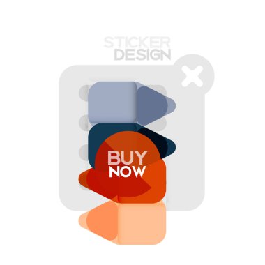 Düz tasarım üçgen ok şekli geometrik etiket simgesi, kağıt tarzı tasarım ile satın iş veya web sunumu, app veya arayüzü düğmeleri, internet web sitesi için örnek metin depolamak şimdi afiş