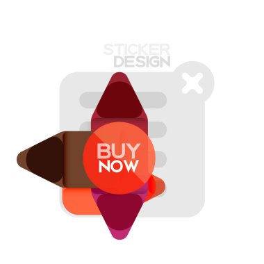 Düz tasarım üçgen ok şekli geometrik etiket simgesi, kağıt tarzı tasarım ile satın iş veya web sunumu, app veya arayüzü düğmeleri, internet web sitesi için örnek metin depolamak şimdi afiş