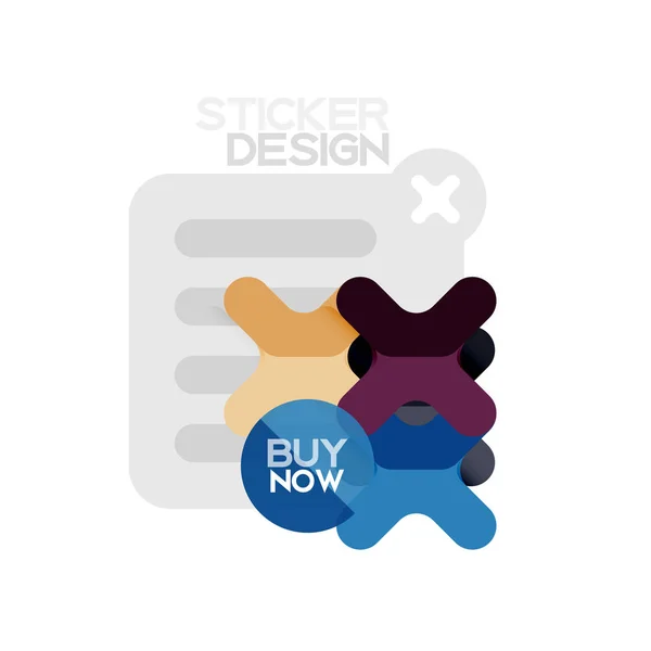 Ícone de etiqueta geométrica de forma cruzada de design plano, design de estilo de papel com comprar agora texto de amostra, para apresentação de negócios ou web, botões de aplicativo ou interface —  Vetores de Stock