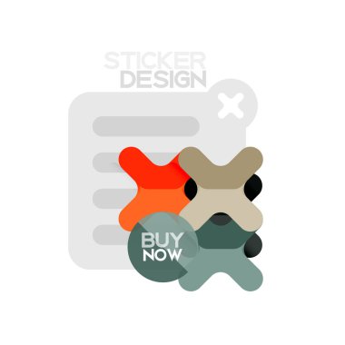 Düz tasarım çapraz şekil geometrik etiket simge, kağıt tarzı tasarım şimdi satın almak ile iş veya web sunum, app veya arayüzü düğmeleri için örnek metin