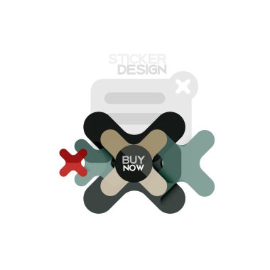 Düz tasarım çapraz şekil geometrik etiket simge, kağıt tarzı tasarım şimdi satın almak ile iş veya web sunum, app veya arayüzü düğmeleri için örnek metin