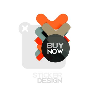 Düz tasarım çapraz şekil geometrik etiket simge, kağıt tarzı tasarım şimdi satın almak ile iş veya web sunum, app veya arayüzü düğmeleri için örnek metin