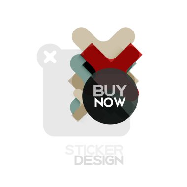 Düz tasarım çapraz şekil geometrik etiket simge, kağıt tarzı tasarım şimdi satın almak ile iş veya web sunum, app veya arayüzü düğmeleri için örnek metin