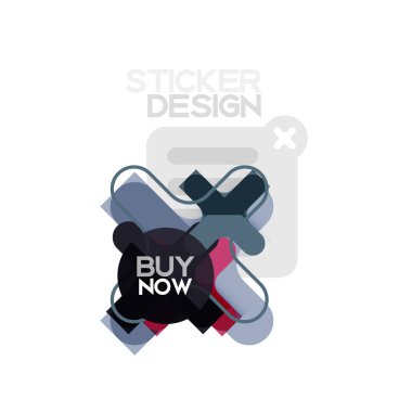 Düz tasarım çapraz şekil geometrik etiket simge, kağıt tarzı tasarım şimdi satın almak ile iş veya web sunum, app veya arayüzü düğmeleri için örnek metin