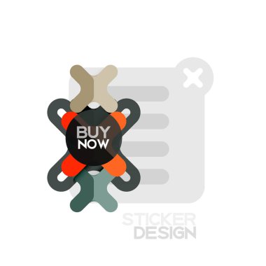 Düz tasarım çapraz şekil geometrik etiket simge, kağıt tarzı tasarım şimdi satın almak ile iş veya web sunum, app veya arayüzü düğmeleri için örnek metin