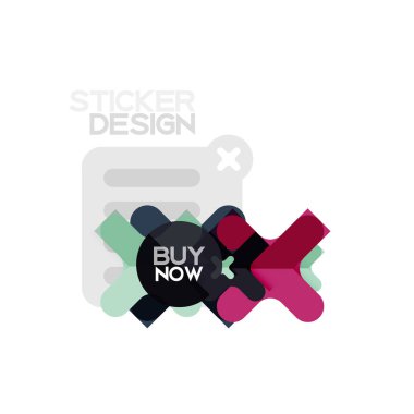 Düz tasarım çapraz şekil geometrik etiket simge, kağıt tarzı tasarım şimdi satın almak ile iş veya web sunum, app veya arayüzü düğmeleri için örnek metin
